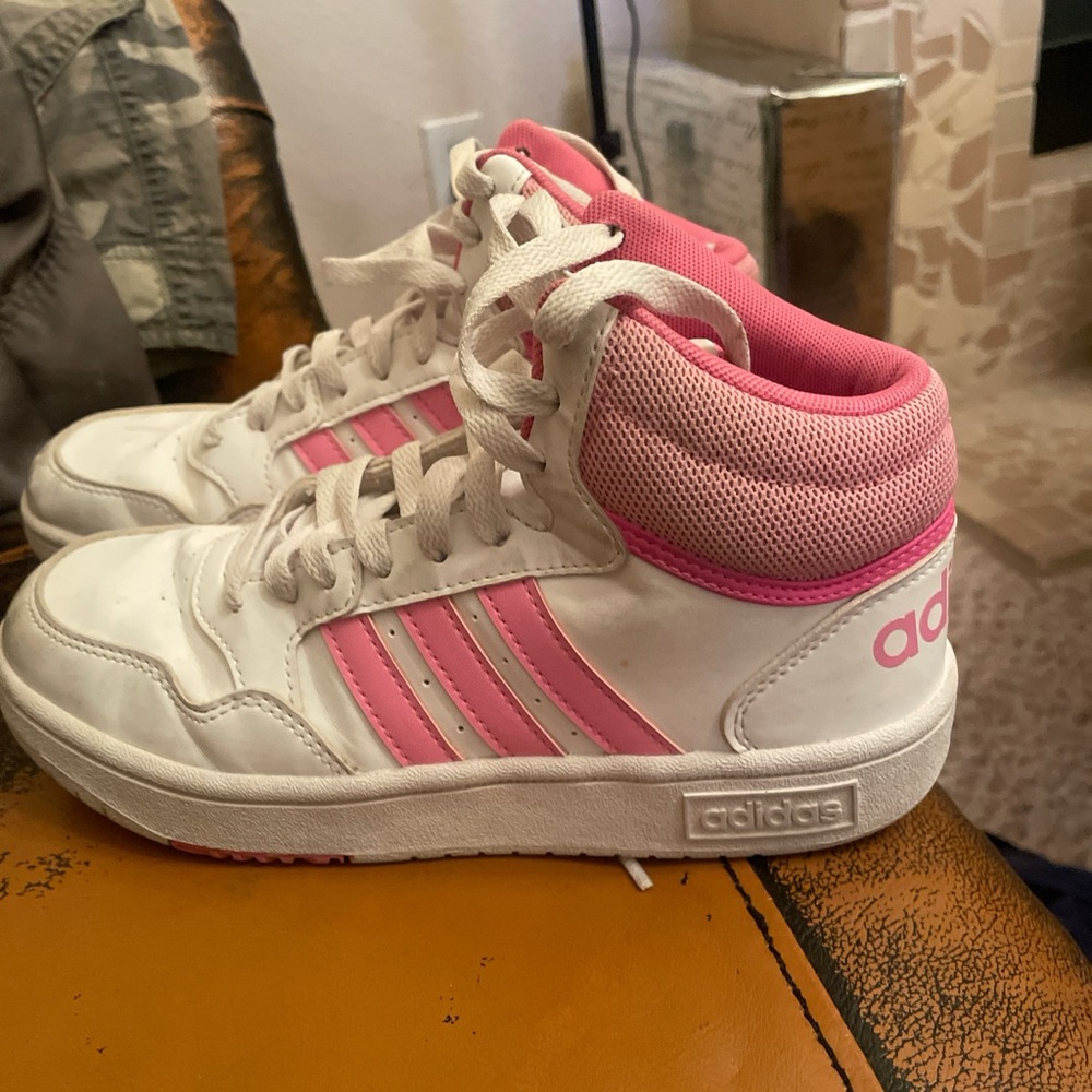 Adidas Kids' Pink and White hightop Sneakers